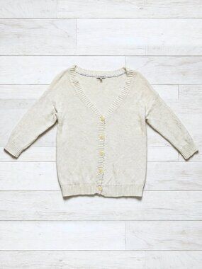 Lisa Todd Cream Cotton Cashmere V-Neck Cardigan Women's Medium Pearl Buttons